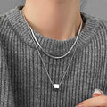 Dvojvrstvový Strieborný Náhrdelník s Geometrickým Príveskom